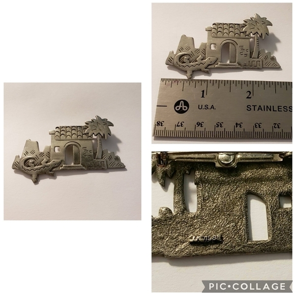 Vintage JJ Jonette Southwest Gecko Adobe Palm Tree Brooch - Picture 1 of 7